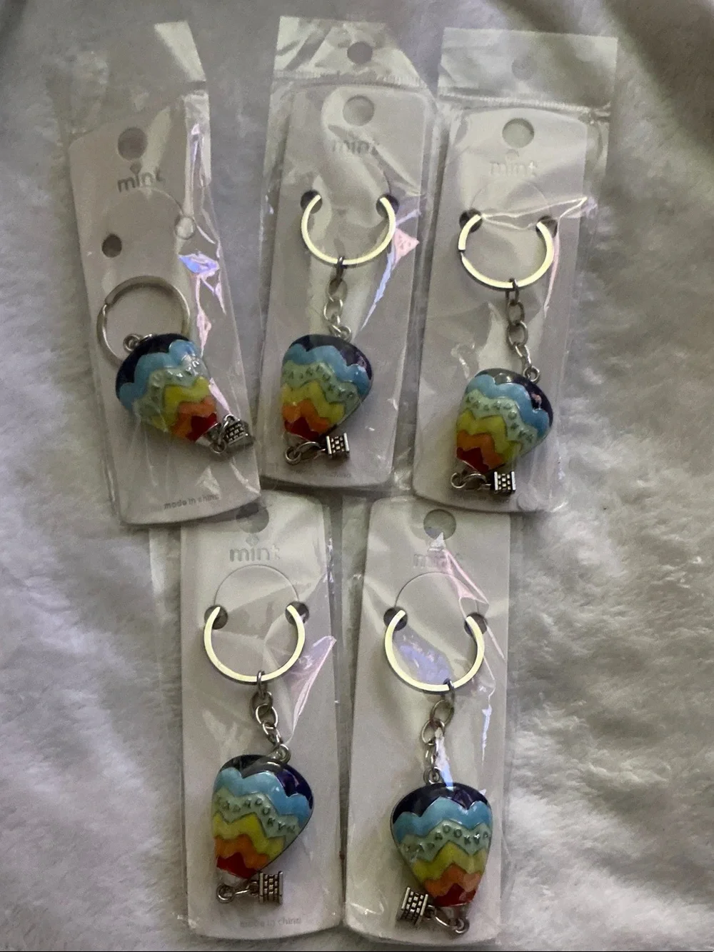 Mint Bundle 5 Rainbow Air Balloon & Basket Keychain/Bag charm- Multicolor Enamel